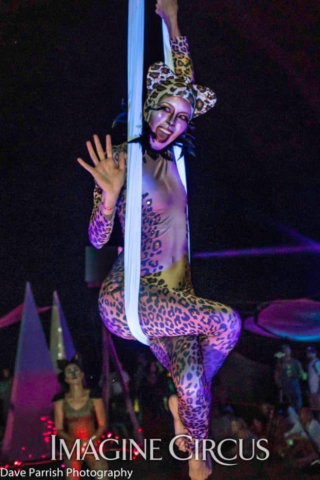 Aerial Dancer, Silks, Hammock, Safari, Wild, Cheetah, Leopard Costume, Kaci, Floyd Fest, Music Festival, Imagine Circus Performer, Photo by David Parrish