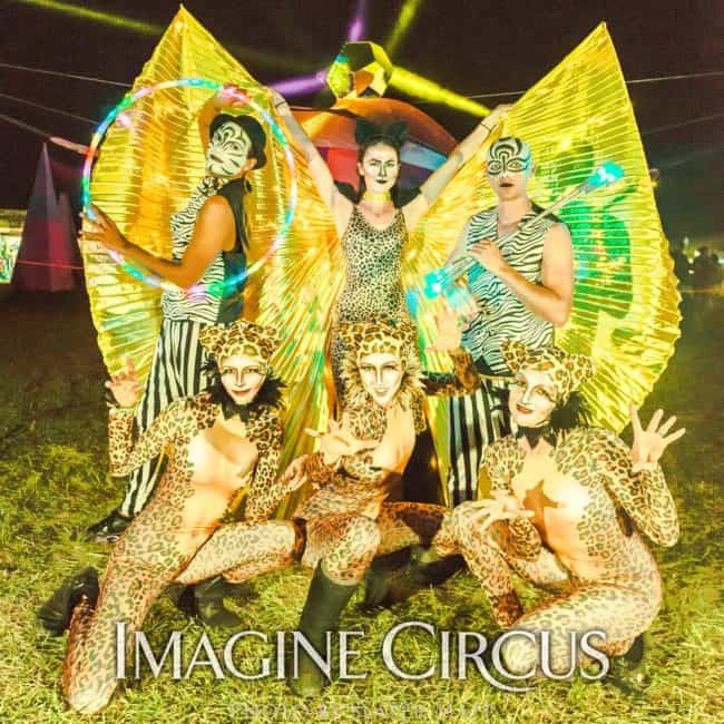 Group Photo, Safari, Wild, Cheetah, Leopard, Cheetah, Zebra Costume, Floyd Fest, Music Festival, Imagine Circus Performers, Photo by Slater Mapp