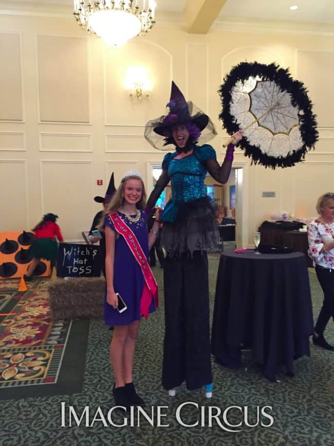 Halloween, Witch, Stilt Walker, Katie, Raleigh, Country Club, NRCC, Imagine Circus Performer