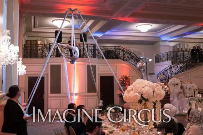 Aerial Silks Dancer, Wedding Entertainment, Prestonwood Country Club, Cary, NC, Imagine Circus, Performer, Kaci