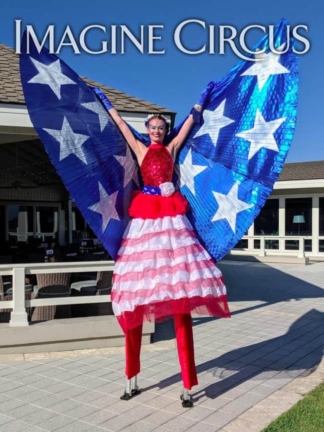 Patriotic July 4 Stilt Walker, Lauren, Coral Bay Country Club, Imagine Circus Performers