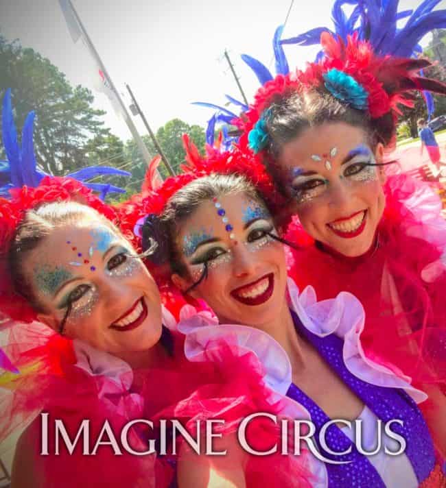 Patriotic July 4 Stilt Walkers, Kaci Katie Liz, Makeup Selfie, Lake Junaluska Parade, Imagine Circus Performer