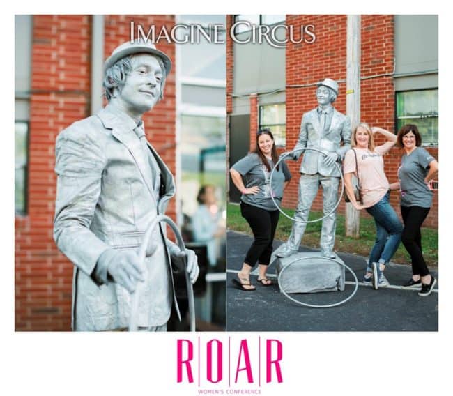 Silver Living Statue, Big Top Cirque, Dustin, ROAR Womens Conference, Imagine Circus Performer