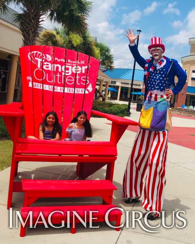 Uncle Sam, Stilt Walker & Balloon Twister, July 4, Tanger Outlets South Carolina, Costa, Imagine Circus Performer