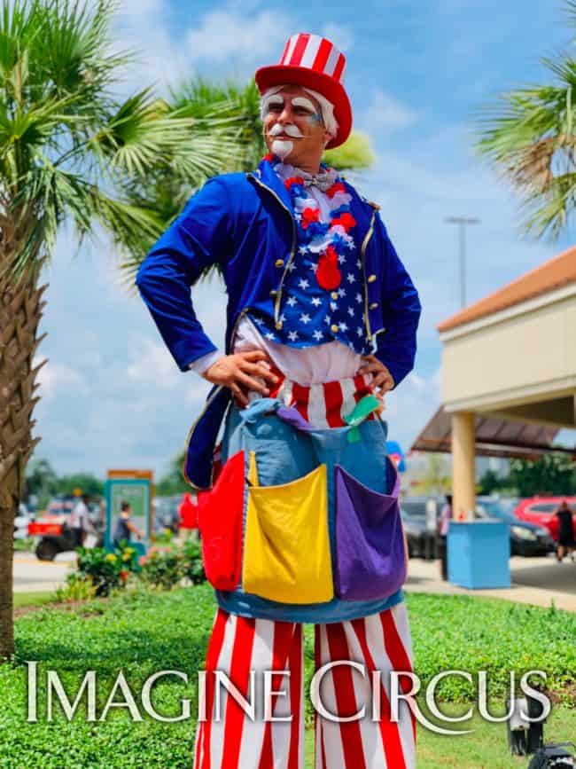 Uncle Sam, Stilt Walker & Balloon Twister, July 4, Tanger Outlets South Carolina, Costa, Imagine Circus Performer