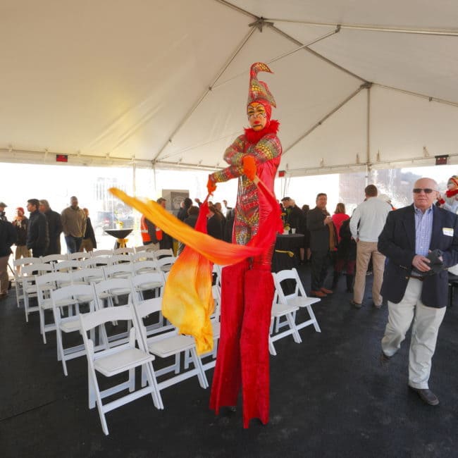 Modern Cirque Stilt Walker | Liz Bliss Performing at Durham ID Groundbreaking Ceremony | Imagine Circus