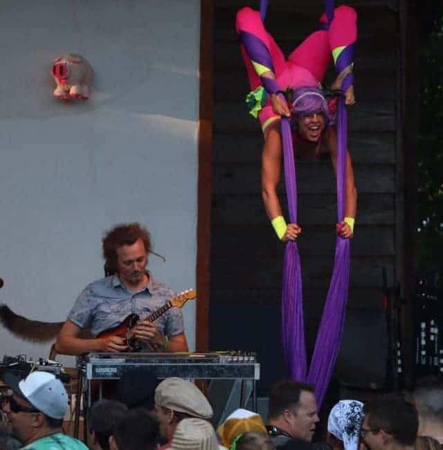 Aerialist Performing on Stage at Shakori Hills Festival | Liz Bliss | Imagine Circus | Pittsboro, NC