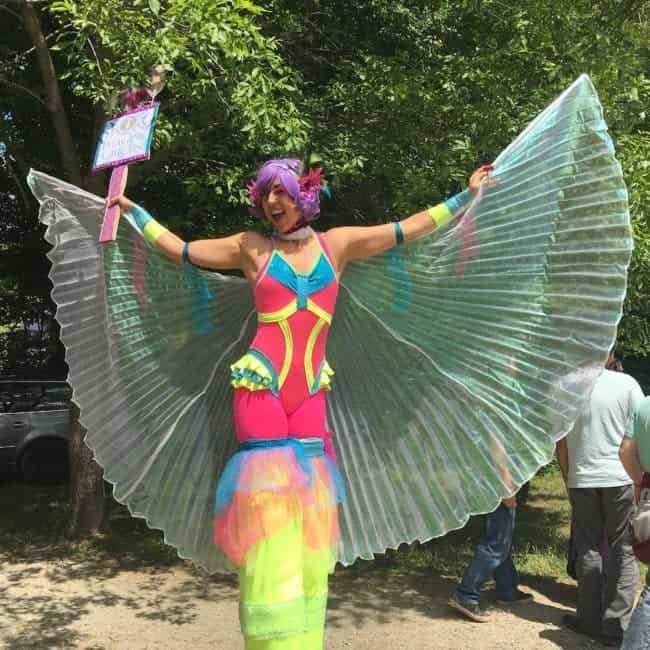 Winged Stilt Walker at Shakori Hills Festival | Liz Bliss | Imagine Circus | Pittsboro, NC