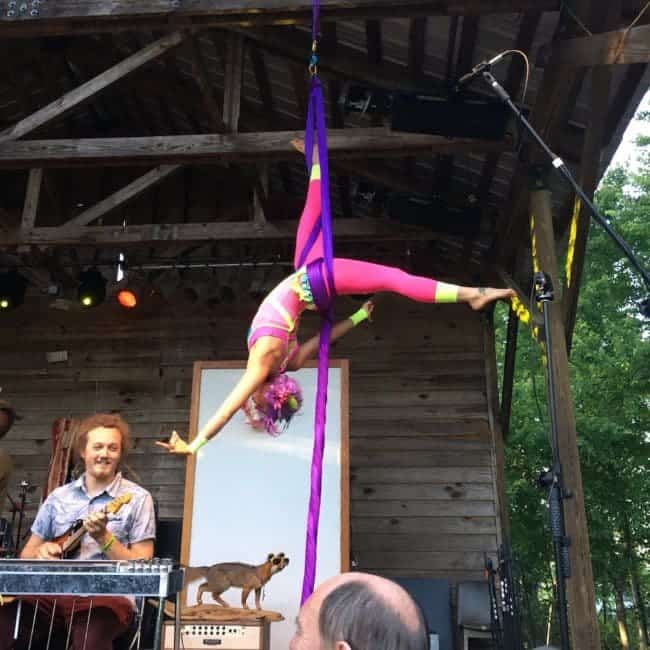 Aerialist Performing on Stage at Shakori Hills Festival | Liz Bliss | Imagine Circus | Pittsboro, NC