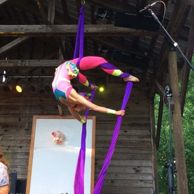 Aerialist Performing on Stage at Shakori Hills Festival | Liz Bliss | Imagine Circus | Pittsboro, NC