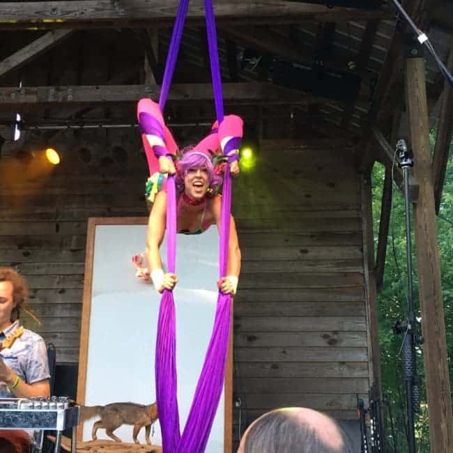 Aerialist Performing on Stage at Shakori Hills Festival | Liz Bliss | Imagine Circus | Pittsboro, NC