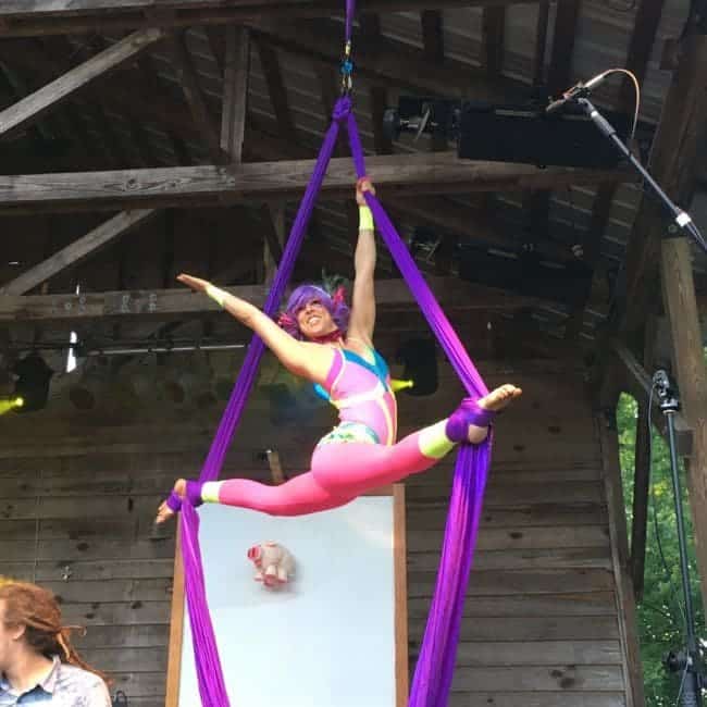 Aerialist Performing on Stage at Shakori Hills Festival | Liz Bliss | Imagine Circus | Pittsboro, NC