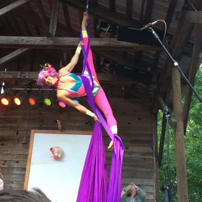 Aerialist Performing on Stage at Shakori Hills Festival | Liz Bliss | Imagine Circus | Pittsboro, NC