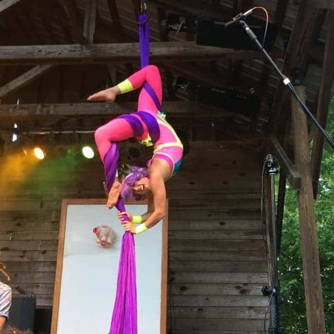 Aerialist Performing on Stage at Shakori Hills Festival | Liz Bliss | Imagine Circus | Pittsboro, NC