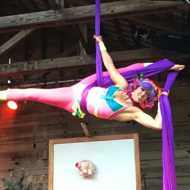 Aerialist Performing on Stage at Shakori Hills Festival | Liz Bliss | Imagine Circus | Pittsboro, NC