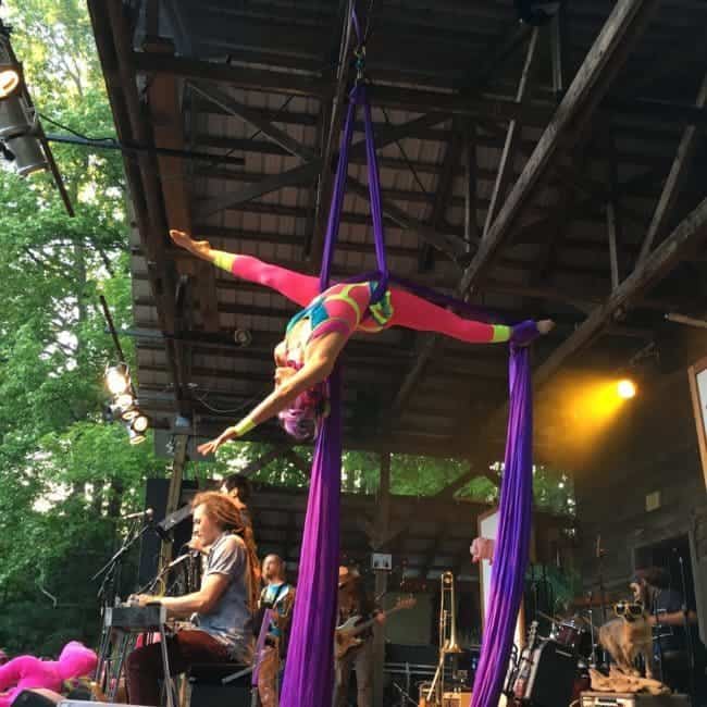 Aerialist Performing on Stage at Shakori Hills Festival | Liz Bliss | Imagine Circus | Pittsboro, NC