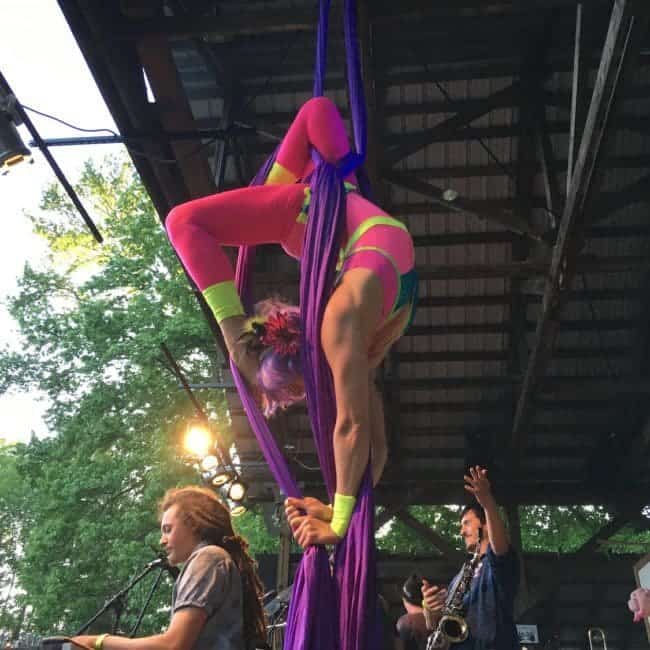 Aerialist Performing on Stage at Shakori Hills Festival | Liz Bliss | Imagine Circus | Pittsboro, NC