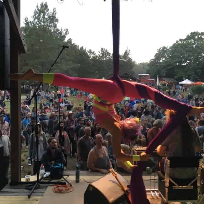 Aerialist Performing on Stage at Shakori Hills Festival | Liz Bliss | Imagine Circus | Pittsboro, NC