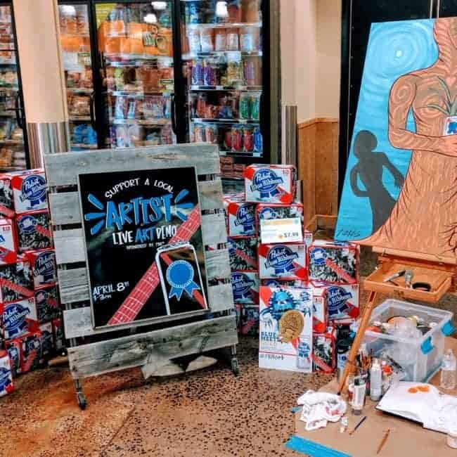 PBR Art Live Painting Events | Kaci at Whole Foods in Chapel Hill, NC | Imagine Circus