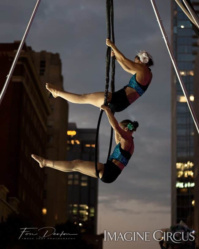 Elements Show, Water, Katie & Liz, Partner Lyra, Aerial Hoop Duo, SPARKcon, Imagine Circus, Photo by Fon Denton, Image That Photography