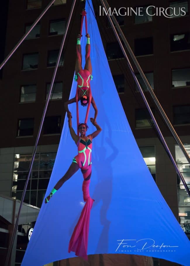 Kaci & Liz, Neon Glow, Aerial Silks Duo, SPARKcon, Imagine Circus, Photo by Image That Photography, Fon Denton