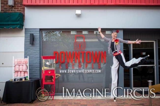 Stilt Walker, Grand Opening Entertainment, Performer, Adam, Downtown Escapes, Goldsboro, NC, Imagine Circus