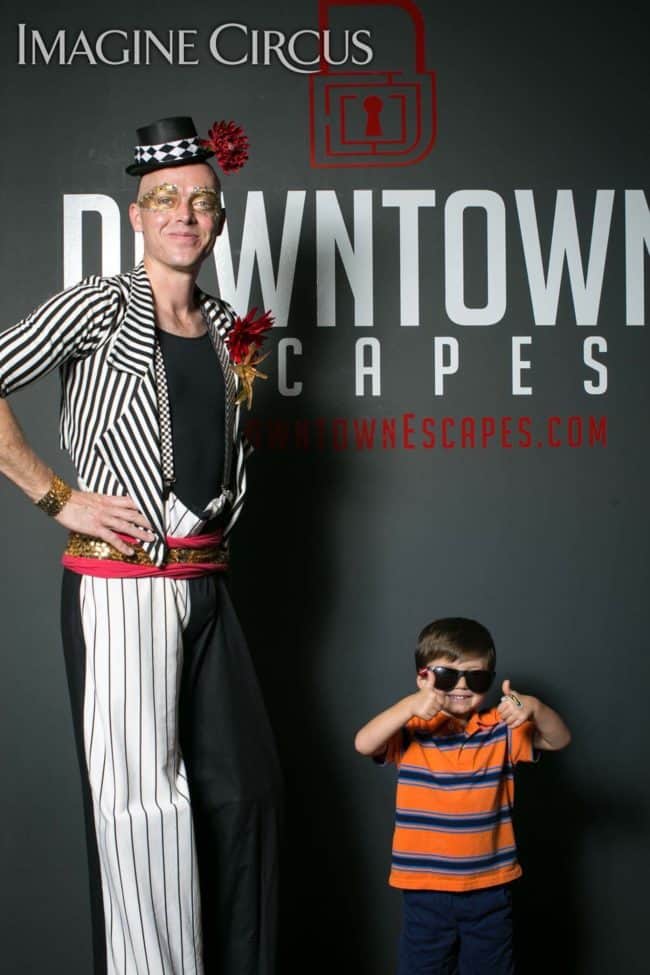 Stilt Walker, Grand Opening Entertainment, Performer, Adam, Downtown Escapes, Goldsboro, NC, Imagine Circus