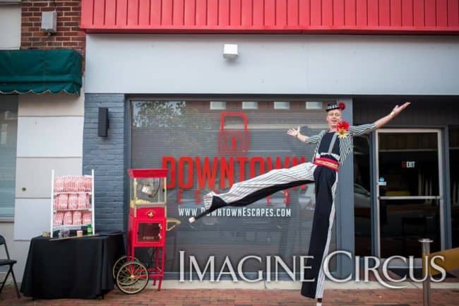 Stilt Walker, Grand Opening Entertainment, Performer, Adam, Downtown Escapes, Goldsboro, NC, Imagine Circus