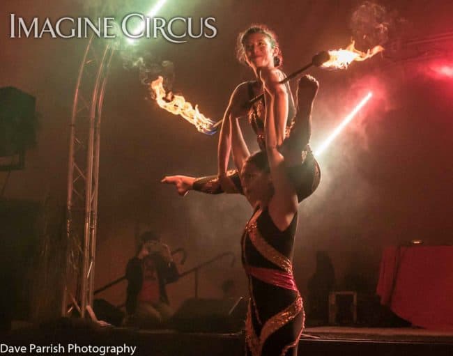 Katie & Kaci, Fire Acro Duo, Floyd Fest, Imagine Circus, Photo by Dave Parrish