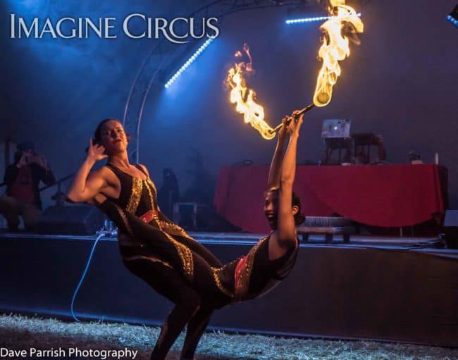 Katie & Kaci, Fire Acro Duo, Floyd Fest, Imagine Circus, Photo by Dave Parrish