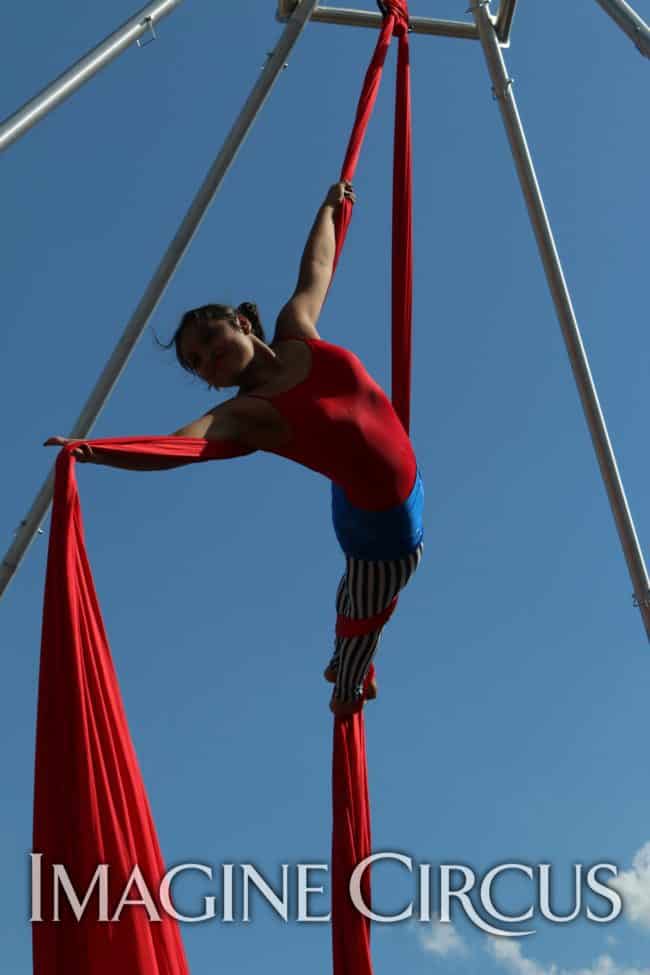 Mari, Imagine Circus Performer at Pittsboro Summer Fest, Independence Day Parade, Aerialist, Aerial Silks, Photo by Liam Kearns