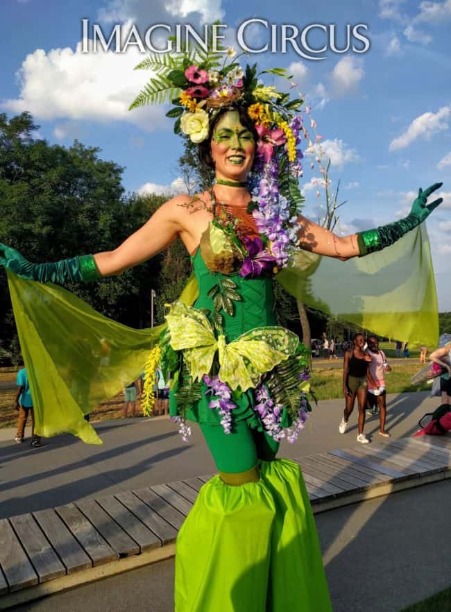 Mindy, Stilt Walker. Flora Fairy, Earth Goddess, Imagine Circus, NCMA