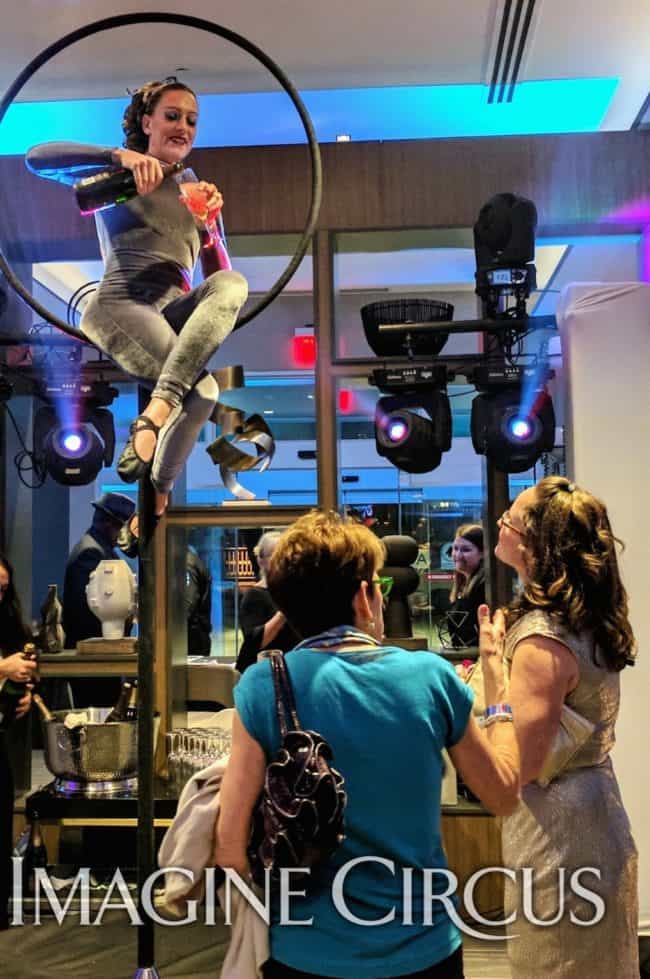 Aerial Bartender, Aerial Hoop, Lyra, Grand Opening, Chapel Hill, NC, Imagine Circus, Performer, Katie