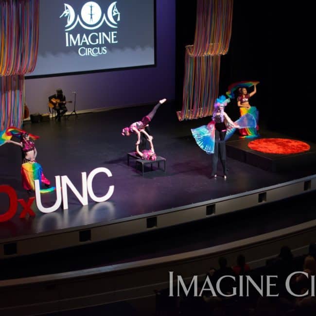 Circus Stage Show, Stilt Walker, Acrobats, Memorial Hall, Photo by TEDxUNC, Imagine Circus, Performers, Mindy, Kaci, Katie, Kat, Anita