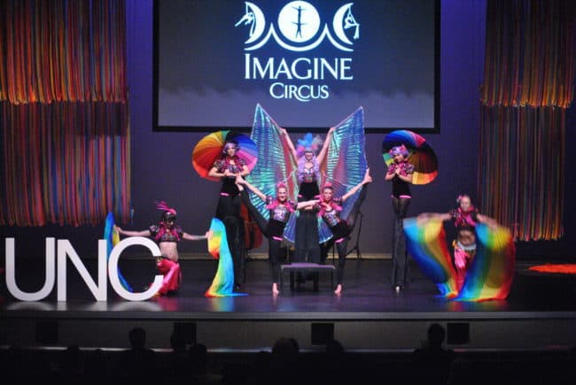 Circus Stage Show, Stilt Walker, Acrobats, Memorial Hall, Photo by TEDxUNC, Imagine Circus, Performers, Mindy, Kaci, Katie, Anita, Kat, Mari, Liz