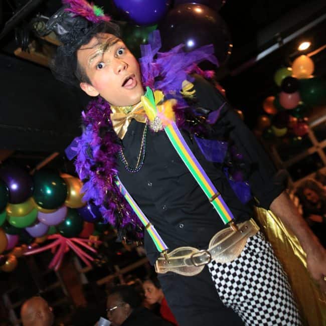 Stilt Walkers, Mardi Gras, Morehead City, NC Imagine Circus, Performer, Ben, Photo by Ted Lewis