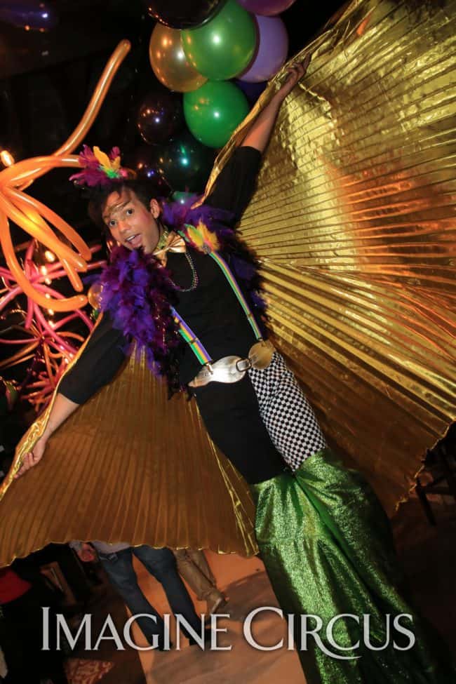 Stilt Walkers, Mardi Gras, Morehead City, NC Imagine Circus, Performer, Ben, Photo by Ted Lewis