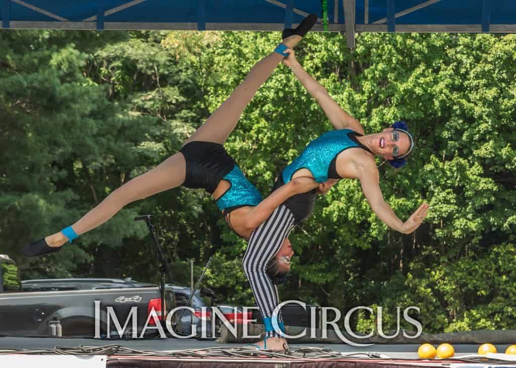 Acrobats, Partner Acrobatics, Stage Show, Imagine Circus, Performers, Katie, Kaci, Photographer Brooke Meyers