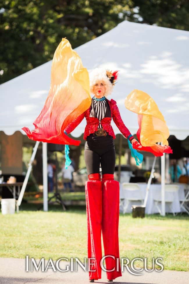 Stilt Walker, Company Picnic, Performer, Liz, Imagine Circus, Photo by Becca's Pics