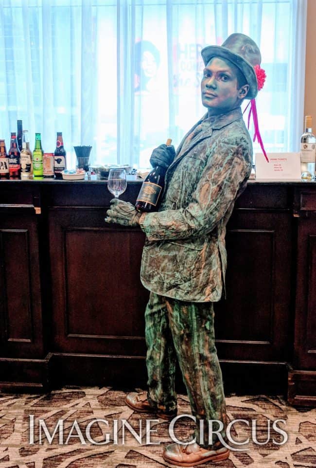 Living Statue Bartender, Patina Mannequin, VAE Gala, Imagine Circus, Performer, Ben