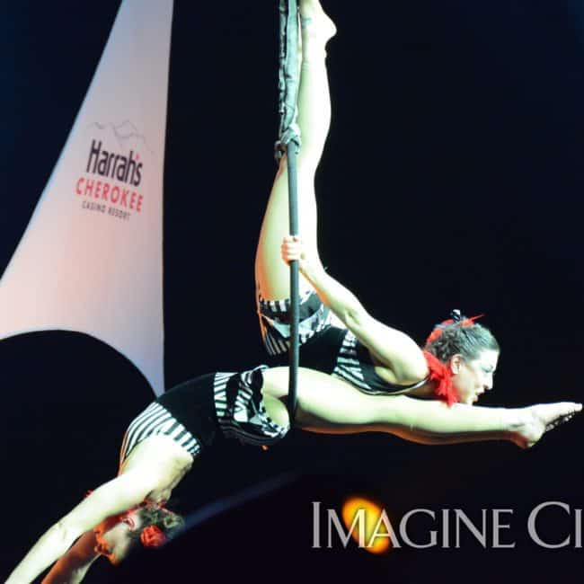 Partner Aerial Hoop, Lyra, Harrah's Casino, Cherokee NC, Imagine Circus Performers, Katie and Liz, Photo by Susan Dipert Scott