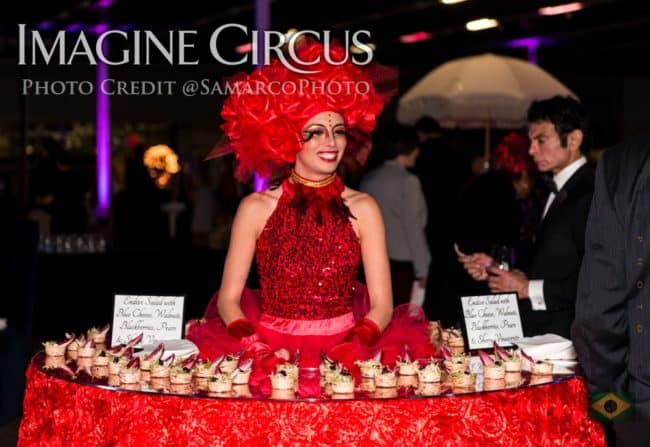 Red Rose, Strolling Food Table, VAE Gala, Imagine Circus, Performer, Kaci, Photo by Gus Samarco