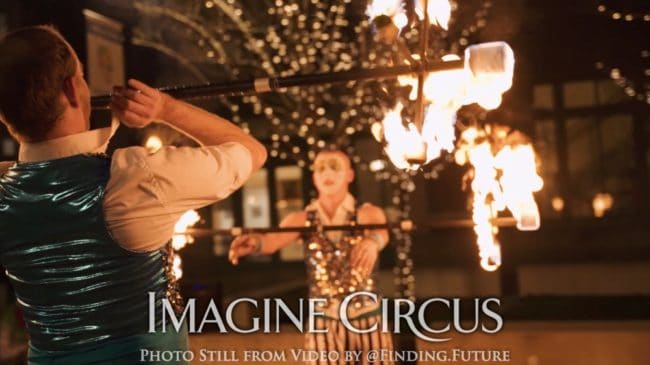 Fire Performers, Dragon Staff, Teal, Gold, Cirque, Imagine Circus, Adam, Jon, Oddball Gala, Photo Still from Video by Finding Future