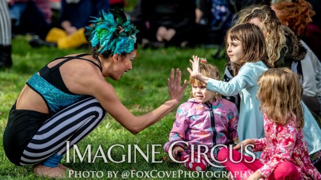 Kaci, Acrobat with crowd, LEAF Festival, Imagine Circus, Photo by Steve Atkins