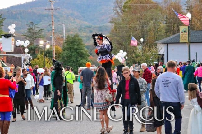 Stilt Walker, Liz Bliss, Halloween Fall Festival, Stuart, Virginia, Imagine Circus