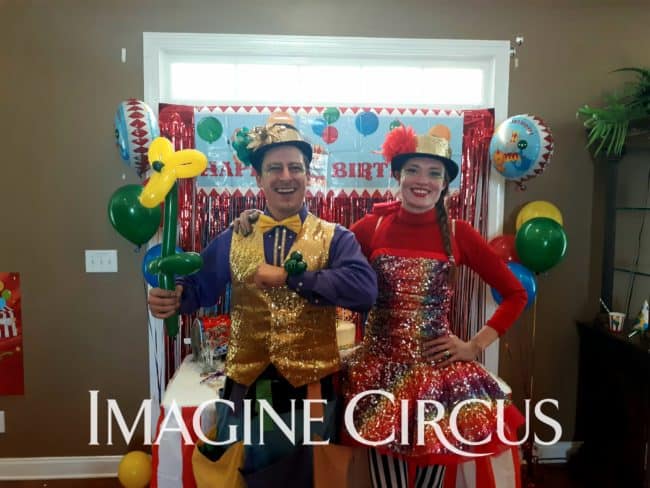 Costa and Lauren, Family Friendly Rainbow Costumes, Balloon Twisters, Imagine Circus