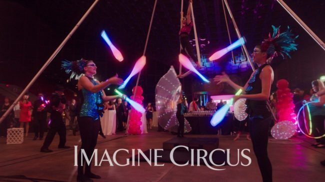 LED Juggling Clubs Passing, Acrobat Jugglers, Katie and Kaci, VAE Gala, Jewel Tone Cirque Costume, Imagine Circus, photo by JLewis Media