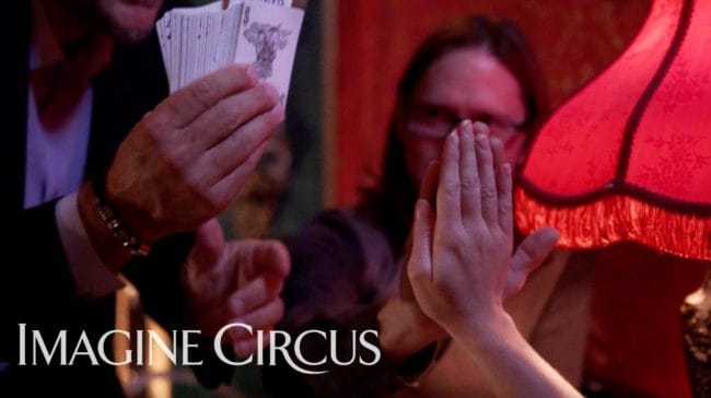 Roving Magician, Parlor Magic Show, Card Tricks, Roman, Upscale Event Entertainment, Imagine Circus