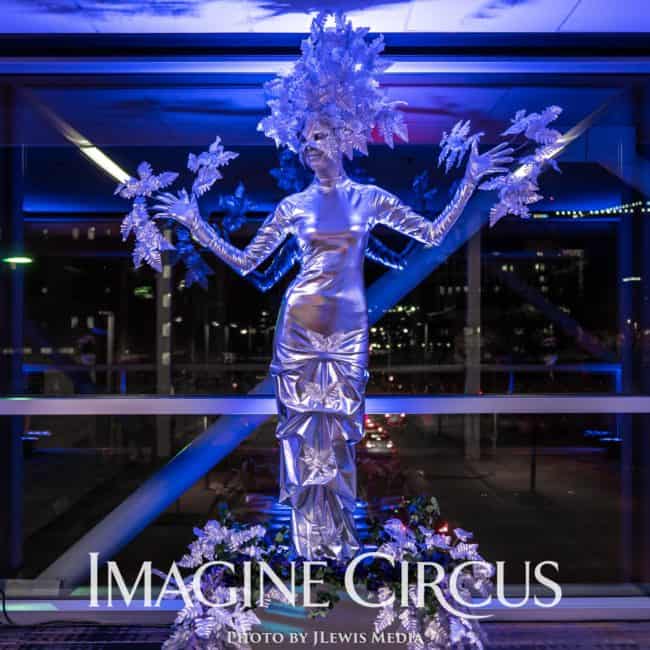 Silver Topiary Living Statue, Kaci, Richmond VA Entertainment, Imagine Circus Performers, Photo by JLewis Media
