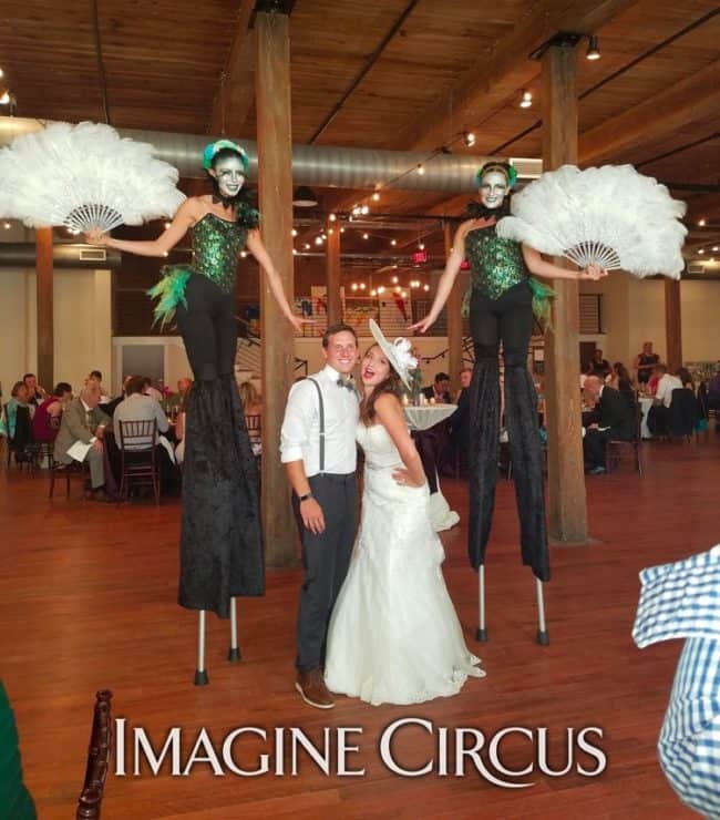 Stilt Walkers, Kaci Katie, Cirque Wedding, The Cloth Mill at Eno River, Imagine Circus